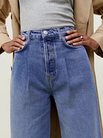 Pleated Reworked High Rise Wide Leg Jeans