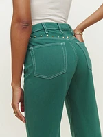 Cowboy Studded High Rise Straight Jeans