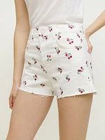 Cherries Embroidered High Rise Jean Shorts