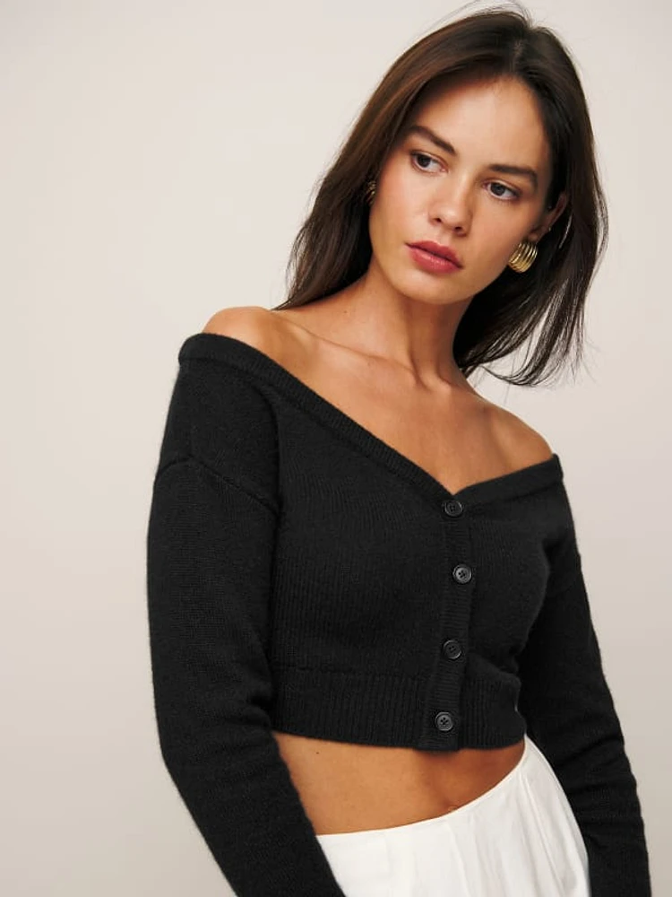 Millie Cashmere Off The Shoulder Cardigan