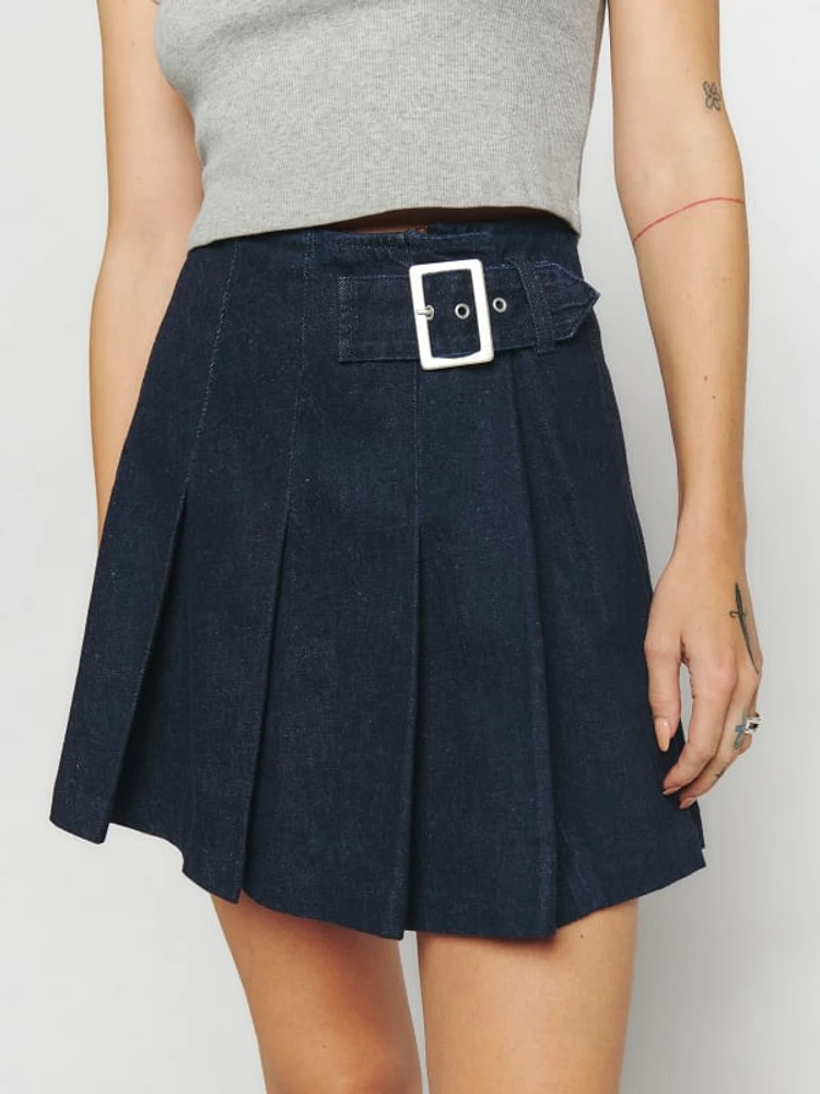 Billie Pleated Denim Mini Skirt