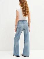 Cary Mid Rise Cut Off Waistband Wide Leg Jeans