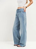 Cary Mid Rise Cut Off Waistband Wide Leg Jeans