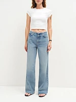 Cary Mid Rise Cut Off Waistband Wide Leg Jeans