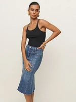 Juliana Fluted Denim Midi Skirt