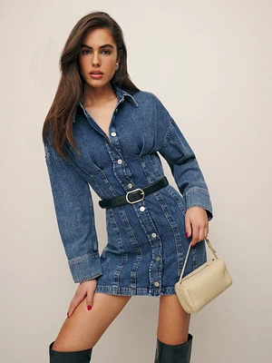 Roxanna Cinch Waist Denim Mini Dress