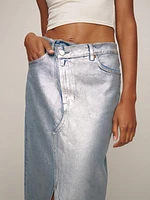 Nila Coated Long Denim Skirt