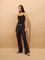 Petites Gale Satin Mid Rise Bias Pant