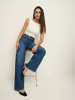 Cary Belted Cargo High Rise Slouchy Wide Leg Jeans