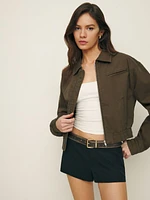 Kinsley Denim Cropped Bomber Jacket