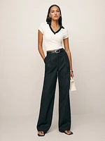 Petites Alex Mid Rise Linen Pant