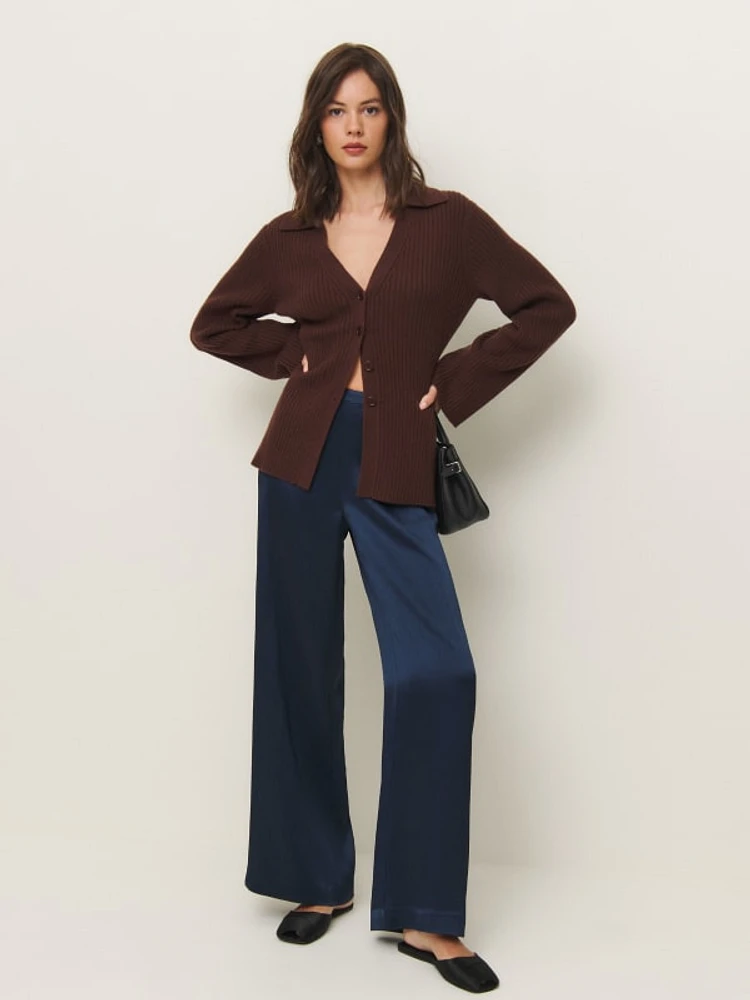 Petites Norah Wide Leg Satin Pant