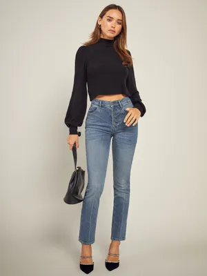 Liza Button Fly High Rise Straight Jeans