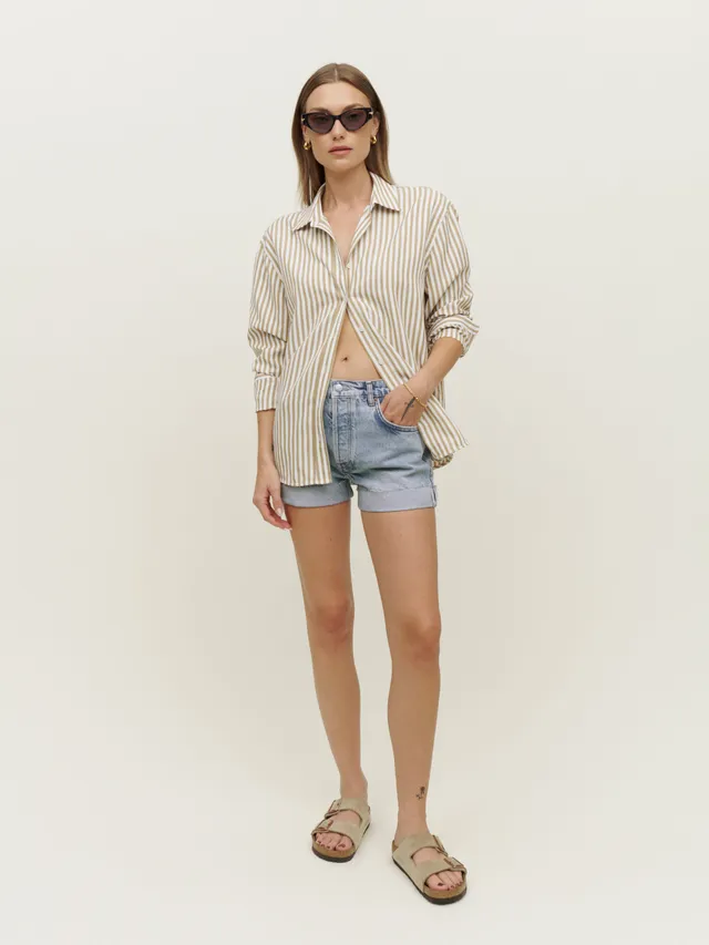 Reformation Eva Seamed High Rise Cheeky Jean Shorts