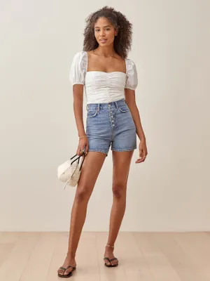 Amy Button Fly High Rise Jean Shorts