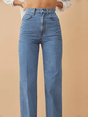 Hailey Pinstripe High Rise Wide Leg Jeans