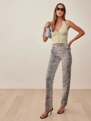 Cynthia Cheetah High Rise Straight Long Jeans