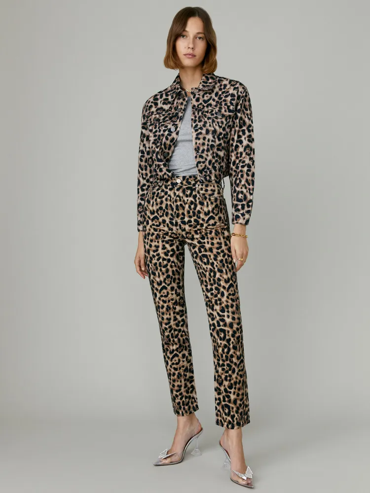 Leopard Print High Rise Straight Pants