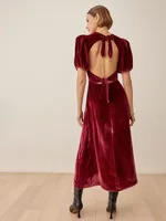 LinenLifeStore Women's V Neck Velvet Dress