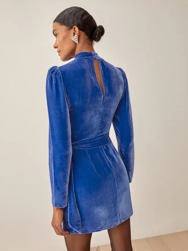 Reformation Laine Velvet Dress in Blue