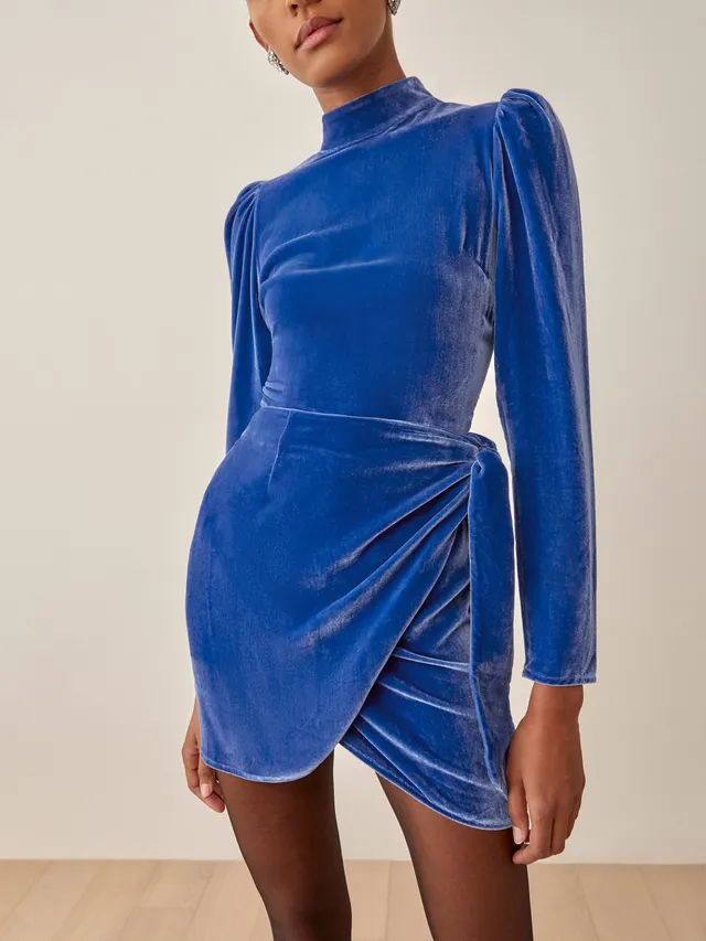 Reformation Laine Velvet Dress in Blue