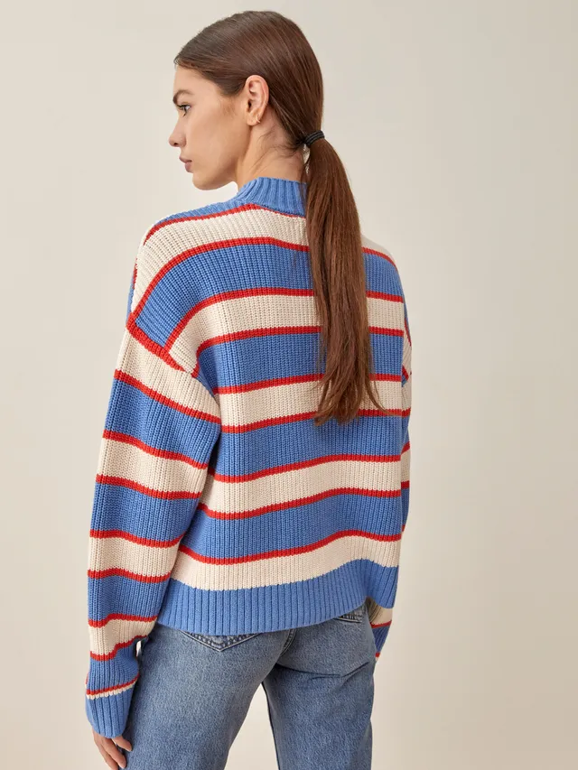 Waffle-Knit Henley Sweater in Stripe