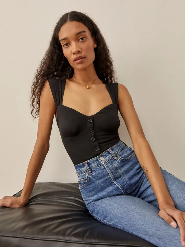 Out From Under Seamed Button-front Bustier Top in Black