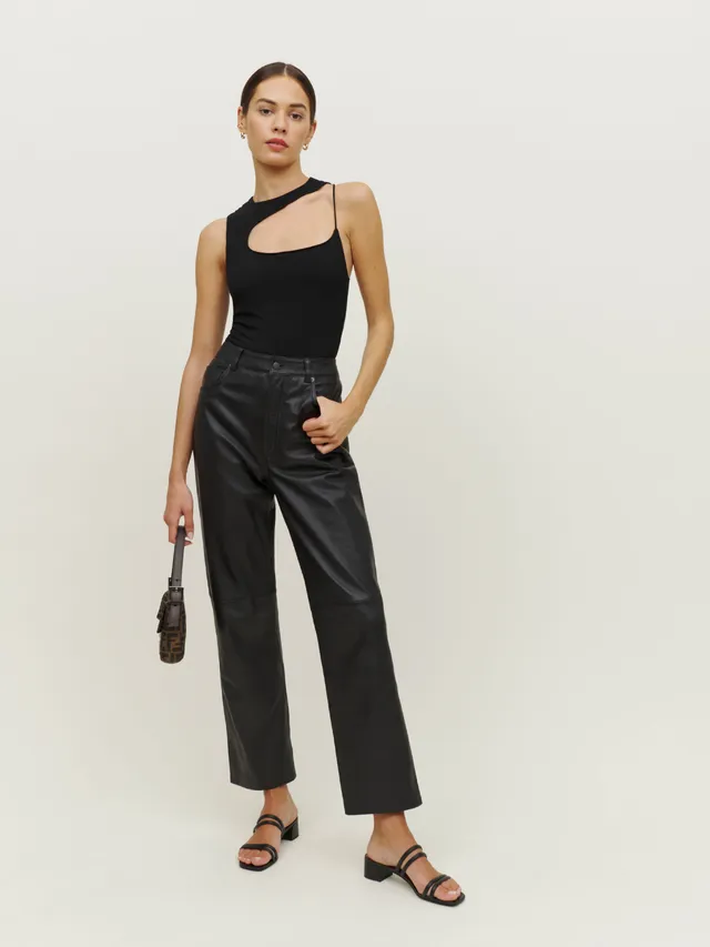 Tall Black Faux Leather Straight Leg Trousers