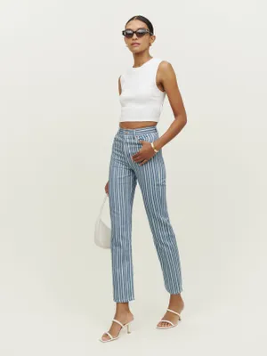 Cynthia Striped High Rise Straight Jeans