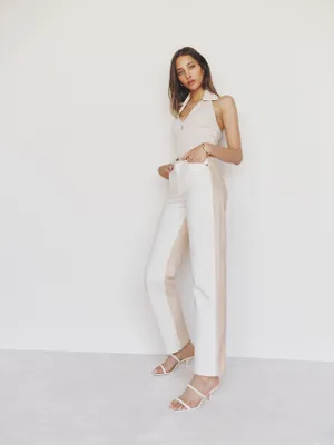 Sandy Tonal Reworked High Rise Relaxed Straight Jeans