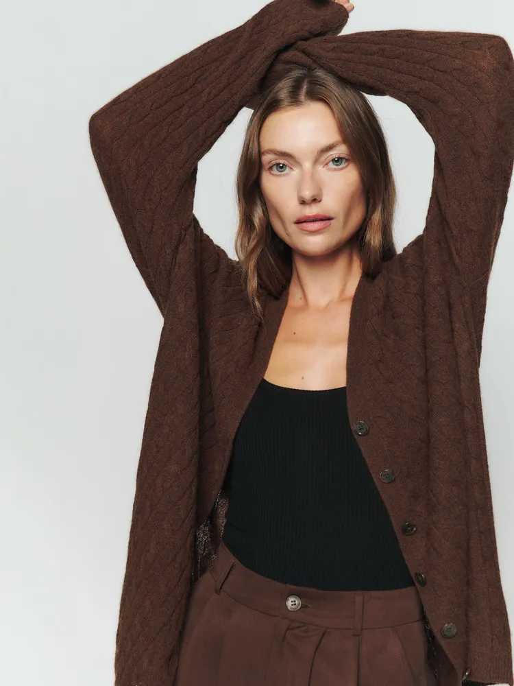 Women's Cropped Cashmere Cardigan Oatmeal Brown