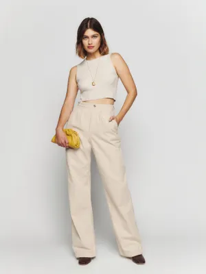 Montauk Pleated High Rise Twill Pants