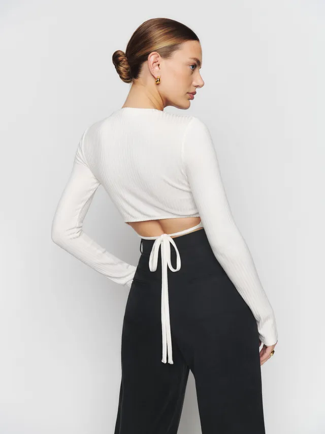 Barre Long-Sleeve Tie-Waist Crop Top