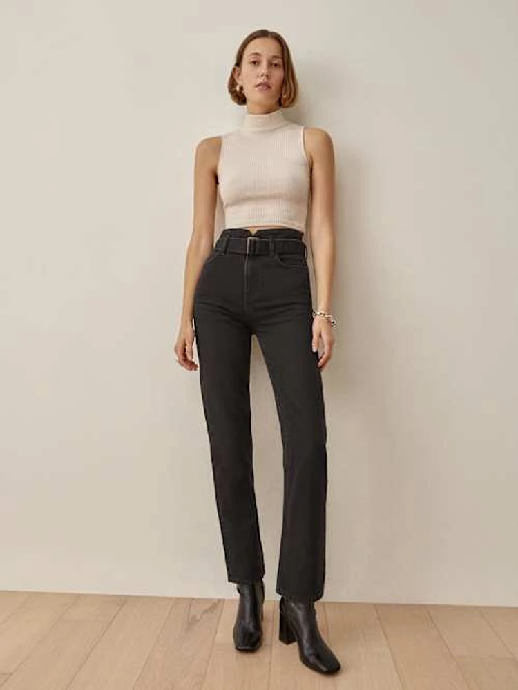 Cynthia Belted High Rise Straight Jeans