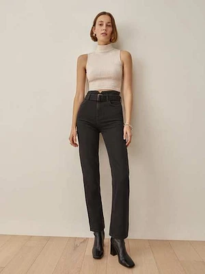 Cynthia Belted High Rise Straight Jeans