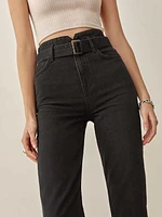 Cynthia Belted High Rise Straight Jeans