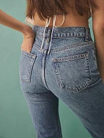 Cynthia Linen Patch High Rise Straight Jeans