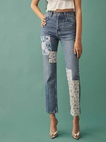 Cynthia Linen Patch High Rise Straight Jeans