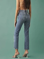 Cynthia Linen Patch High Rise Straight Jeans