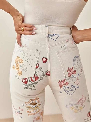 Cynthia Doodle High Rise Straight Long Jeans