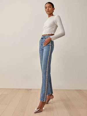 Crystal High Rise Straight Long Jeans