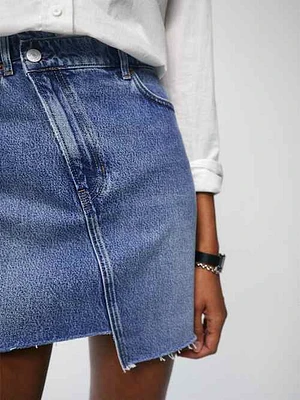 Ellie Asymmetric Denim Mini Skirt