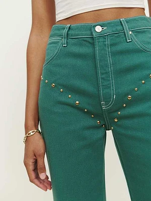 Cowboy Studded High Rise Straight Jeans