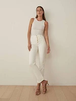 Cynthia Gold Button High Rise Straight Jeans