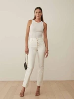 Cynthia Gold Button High Rise Straight Jeans