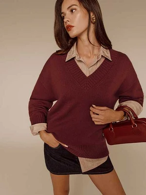 Jadey Cashmere Oversized V-neck Sweater