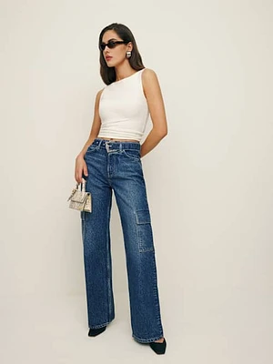 Cary Belted Cargo High Rise Slouchy Wide Leg Jeans