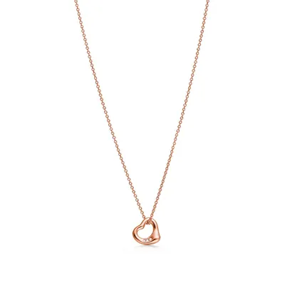 Elsa Peretti® Open Heart Pendant in 18k Rose Gold with Diamonds