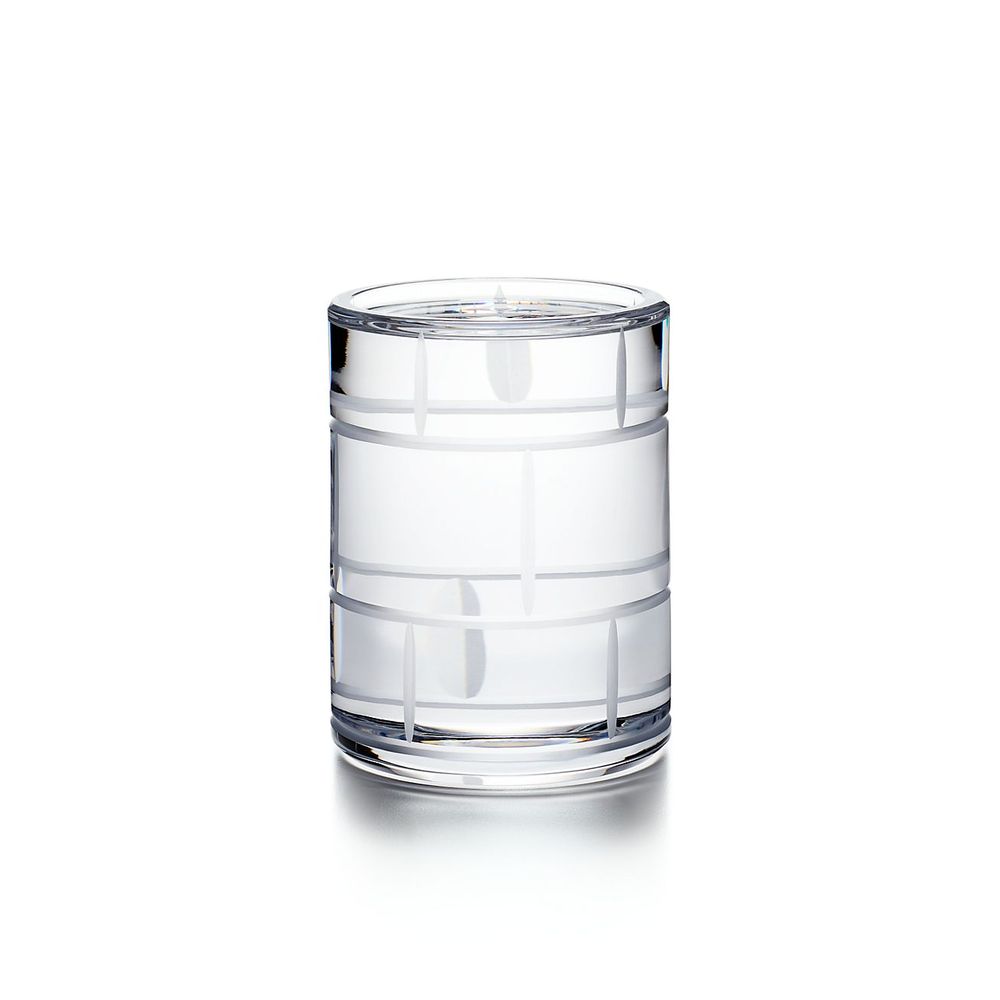 Modern Bamboo Lead Crystal Pillar Candle Holder