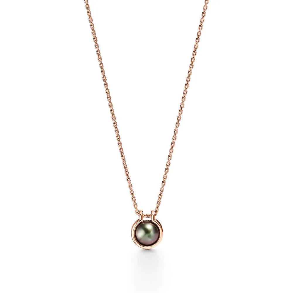 Tiffany HardWear Tahitian Black Pearl Link Pendant in 18k Rose Gold, 16"
